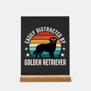 Easily Distracted by Golden Retriever Retro Sunset Acrylic Sign