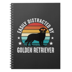 Easily Distracted by Golden Retriever Retro Sunset Notebook