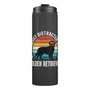 Easily Distracted by Golden Retriever Retro Sunset Thermal Tumbler