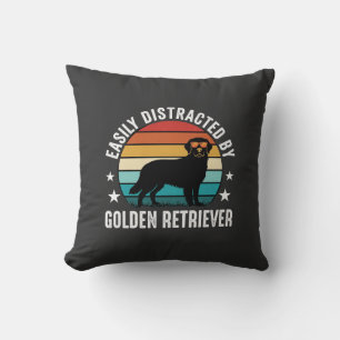 Easily Distracted by Golden Retriever Retro Sunset Throw Pillow