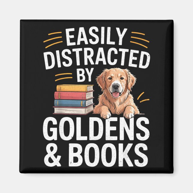 Easily Distracted By Goldens &amp; Books - Golden  Magnet (Front)