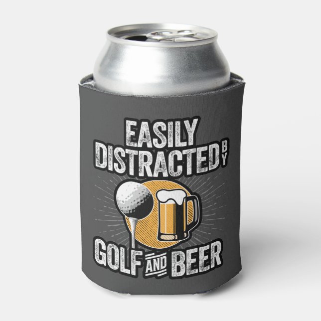 Easily Distracted by Golf and Beer Can Cooler (Can Front)