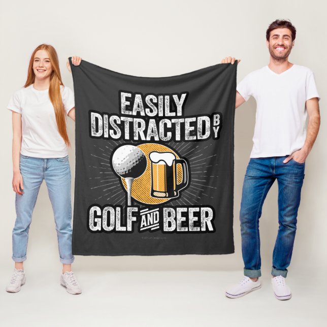Easily Distracted by Golf and Beer Fleece Blanket (In Situ)