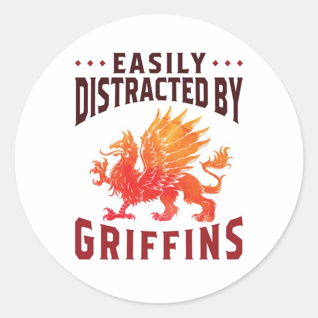 Easily Distracted by Griffins Cool Fantasy Lover Classic Round Sticker (Front)