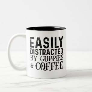 Easily Distracted By Guppies And Coffee Two-Tone Coffee Mug