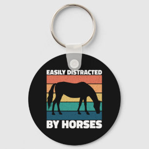 Easily Distracted By Horses Lovers Cute Pony Funny Keychain