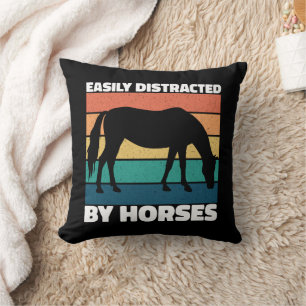 Easily Distracted By Horses Lovers Cute Pony Funny Throw Pillow
