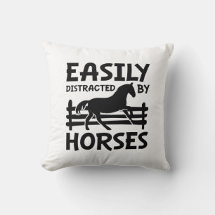 Easily Distracted By Horses Throw Pillow