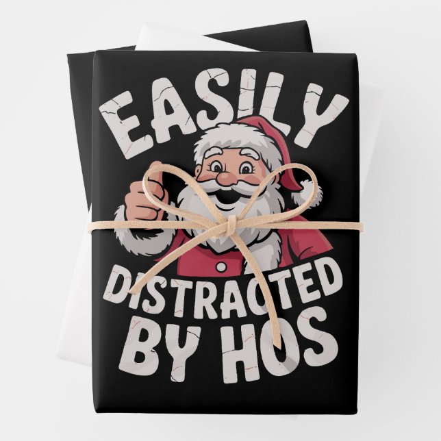 Easily Distracted by Hos Funny Christmas Party  Wrapping Paper Sheet (In situ)