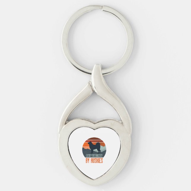 Easily Distracted By Huskies Dog Walking Keychain (Front)