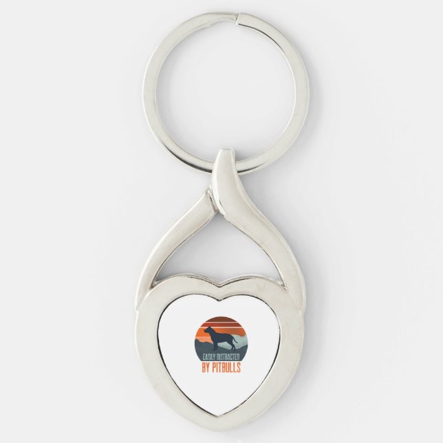Easily Distracted By Pitbulls Dog Walking Keychain (Front)