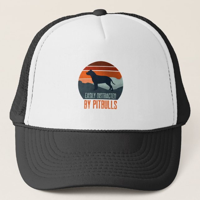 Easily Distracted By Pitbulls Dog Walking Trucker Hat (Front)