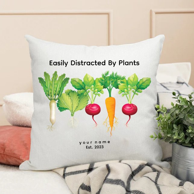 Easily Distracted By Plant / Cool Vegans Throw Pillow (Easily Distracted By Plant / Cool Vegans Throw Pillow)
