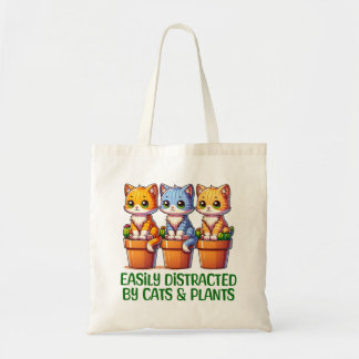 Easily distracted by plants and cats tote bag