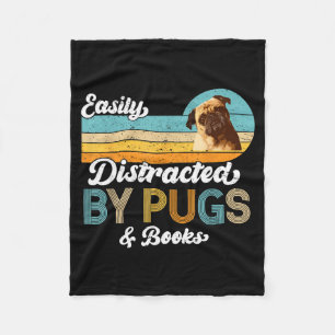 Easily Distracted By Pugs &amp; Books Dog Pets Lov Fleece Blanket