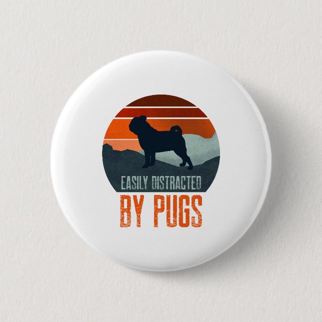 Easily Distracted By Pugs Dog Walking 2 Inch Round Button (Front)