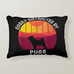 Easily Distracted By Pugs Retro Pug Dog Lover Accent Pillow