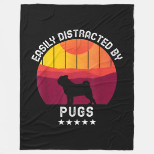 Easily Distracted By Pugs Retro   Pug Dog Lover Fleece Blanket