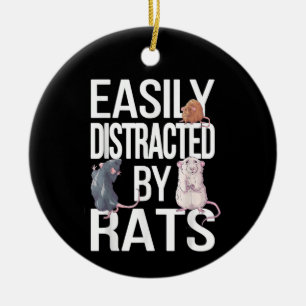 Easily Distracted By Rats Rat Mom Rat Dad Funny Ra Ceramic Ornament