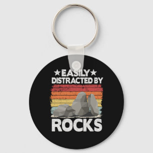 Easily Distracted By Rocks Collector Mineral Retro Keychain