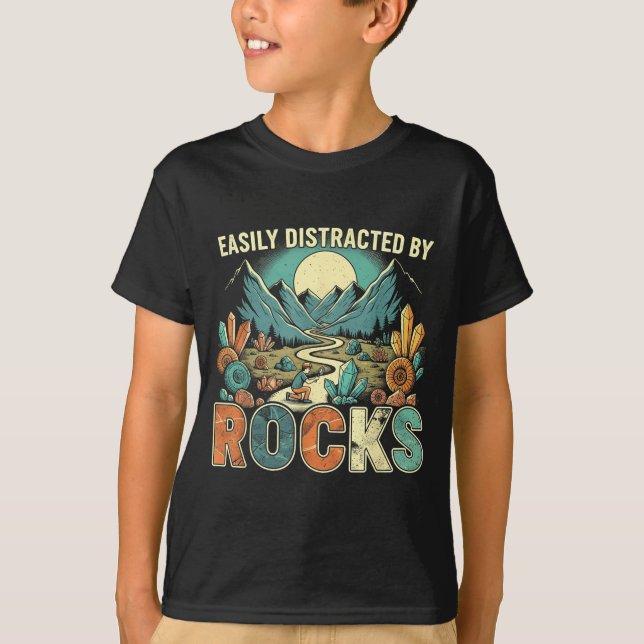 Easily Distracted By Rocks Geology Geologist Colle T-Shirt (Front)
