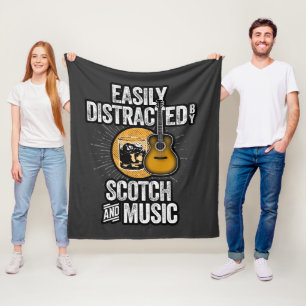 Easily Distracted by Scotch and Music Fleece Blanket