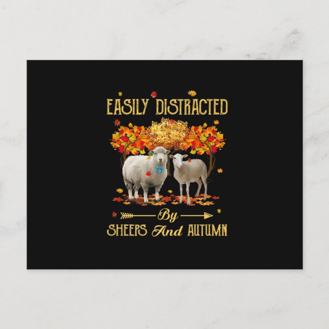 Easily Distracted By Sheeps And Autumn Fall Season Postcard (Front)