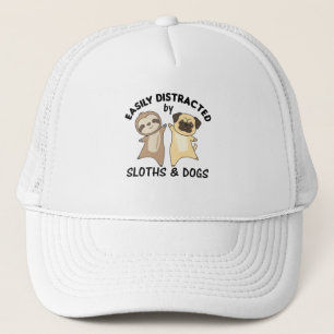 Easily Distracted By Sloths And Dogs Pug Trucker Hat