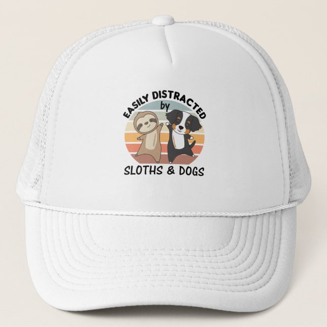 Easily Distracted By Sloths And Dogs Trucker Hat (Front)