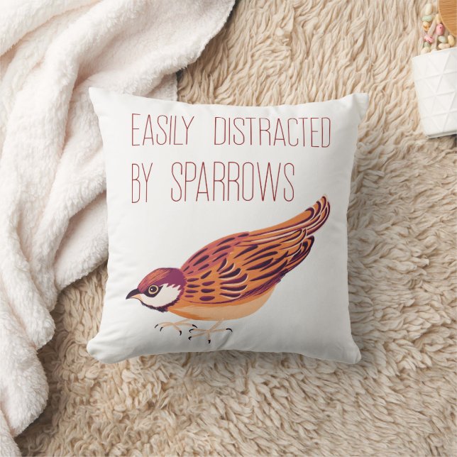 Easily Distracted by Sparrows Throw Pillow (Blanket)