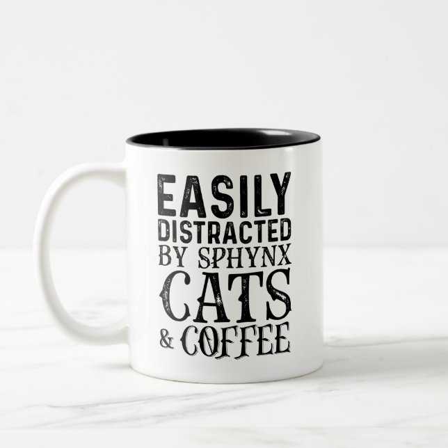 Easily Distracted By Sphynx Cats And Coffee Two-Tone Coffee Mug (Left)