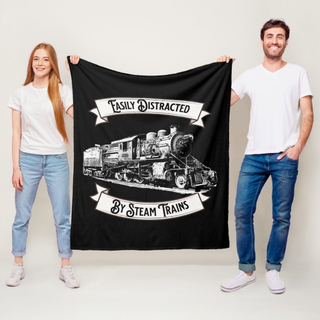 Easily Distracted By Steam Trains Engine Railroad  Fleece Blanket (In Situ)