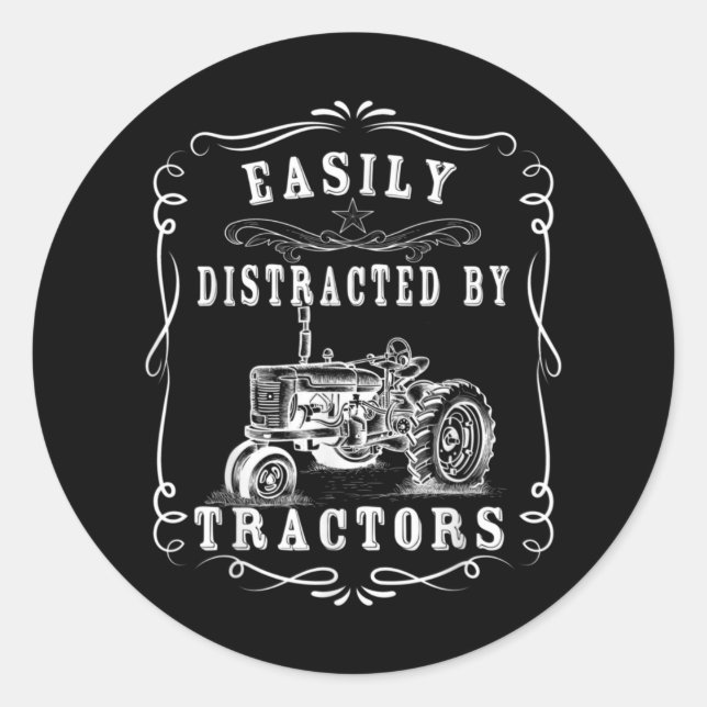 Easily Distracted By Tractors Farming Funny design Classic Round Sticker (Front)