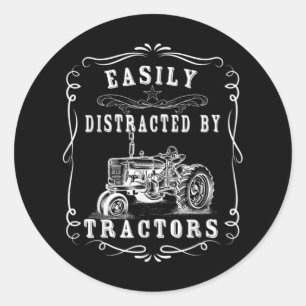 Easily Distracted By Tractors Farming Funny design Classic Round Sticker