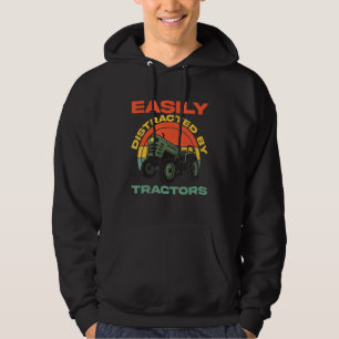 Easily Distracted By Tractors Vintage Graphic Tra Hoodie