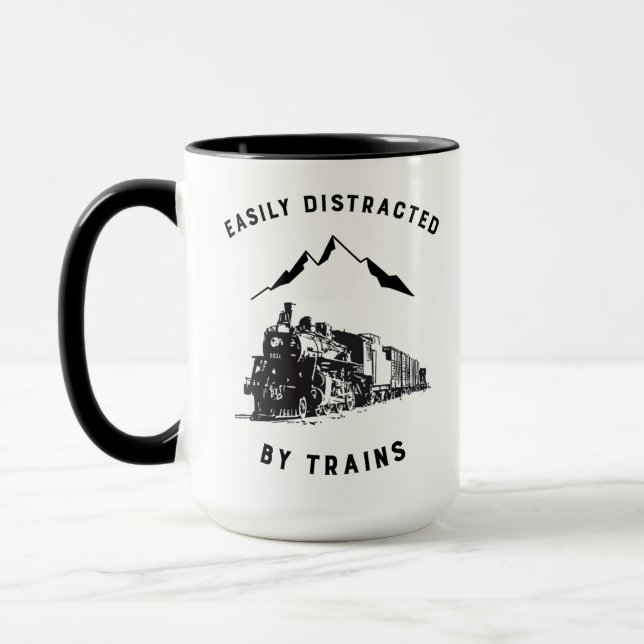 Easily Distracted By Trains Funny Railroad Mug (Left)
