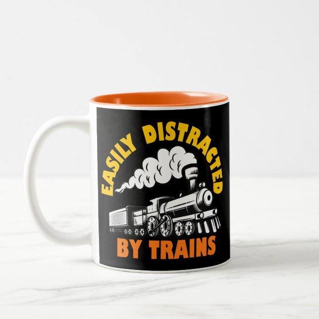 Easily Distracted By Trains Two-Tone Coffee Mug (Left)
