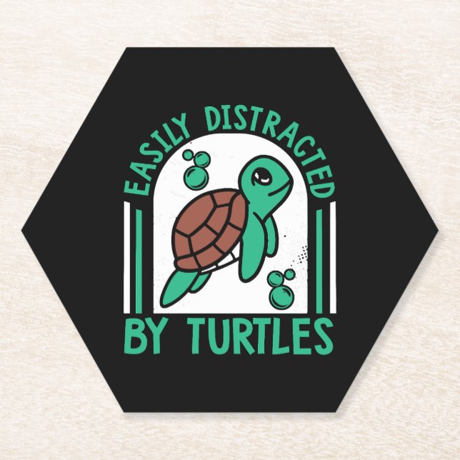 Easily Distracted By Turtles Alligator Snapping Paper Coaster (Front)