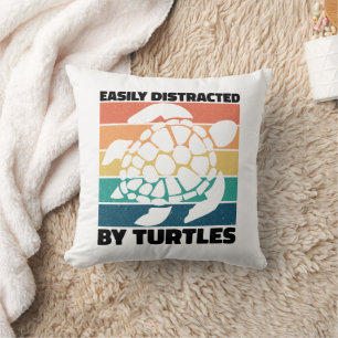 Easily Distracted By Turtles Funny Amphibian Cool Throw Pillow