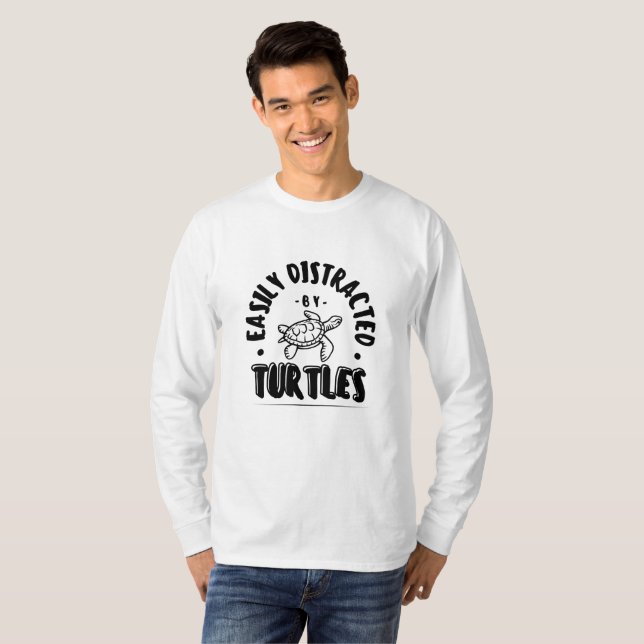 Easily Distracted by Turtles Funny Long Sleeve T-Shirt (Front Full)
