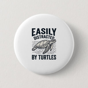 Easily Distracted By Turtles Vintage Shirt Design_ 2 Inch Round Button