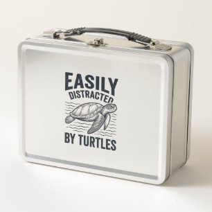 Easily Distracted By Turtles Vintage Shirt Design_ Metal Lunch Box