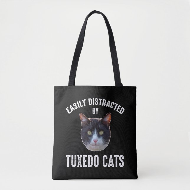 Easily Distracted By Tuxedo Cats Tote Bag (Front)