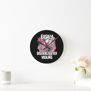 Easily Distracted By Violins Round Clock