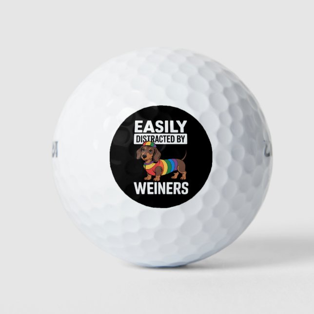 Easily Distracted By Weiners LGBTQ Rainbow Gay Golf Balls (Front)