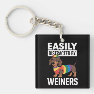 Easily Distracted By Weiners LGBTQ Rainbow Gay Keychain