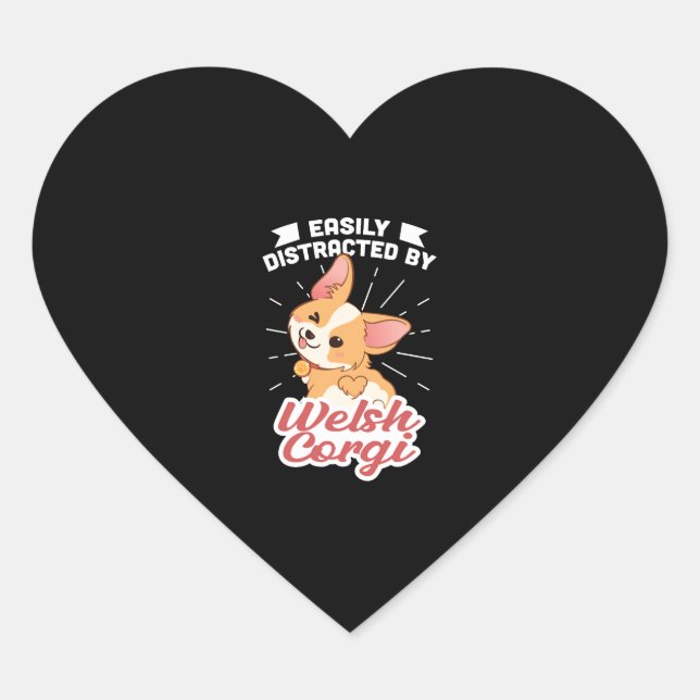 Easily Distracted By Welsh Corgis Heart Sticker (Front)