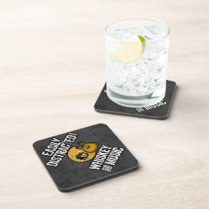 Easily Distracted by Whiskey and Music Coaster