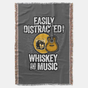 Easily Distracted by Whiskey and Music Throw Blanket