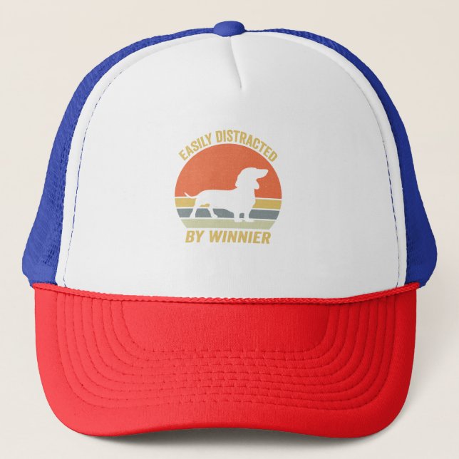 Easily Distracted By Wieners Funny Dachshund Dog  Trucker Hat (Front)